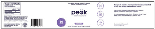 peäk Creatine Monohydrate (Micronized) Powder- 60 Servings